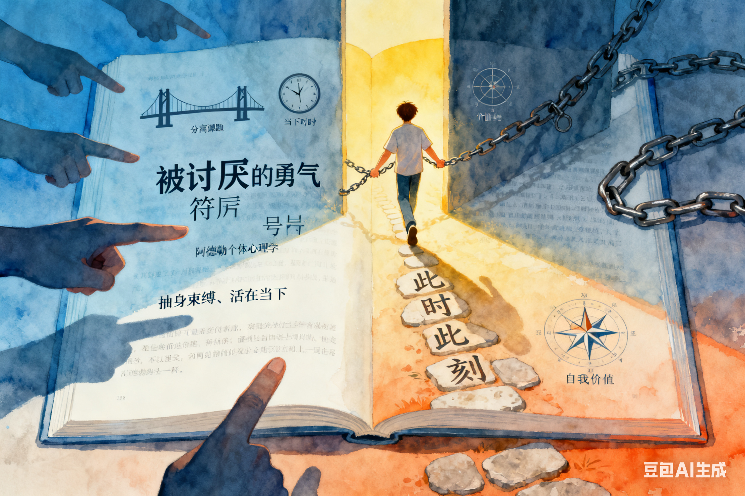 《被讨厌的勇气》书籍 用阿德勒个体心理学教你：如何从“别人眼光”和“过去的束缚”里抽身，回到此时此刻，按自己认同的价值去生活。